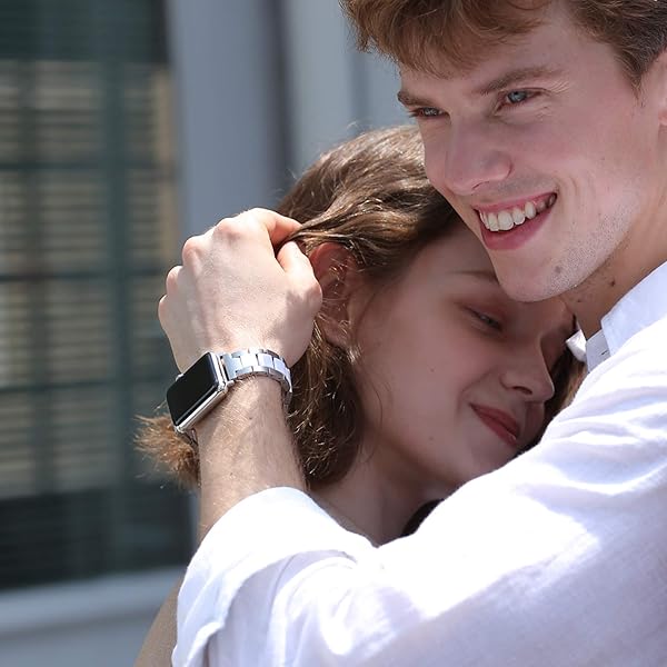 Wearlizer Wearlizer Apple Watch Band 42-49mm Fashion Silver Stainless Steel and White Resin Replacement Bracelet for iWatch Ultra SE Series 1-10 - View 6 of 8