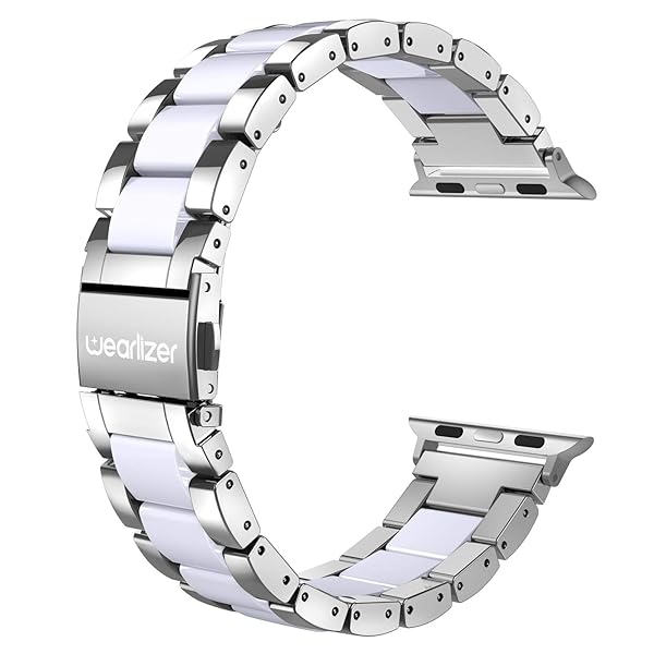 Wearlizer Wearlizer Apple Watch Band 42-49mm Fashion Silver Stainless Steel and White Resin Replacement Bracelet for iWatch Ultra SE Series 1-10 - View 2 of 8