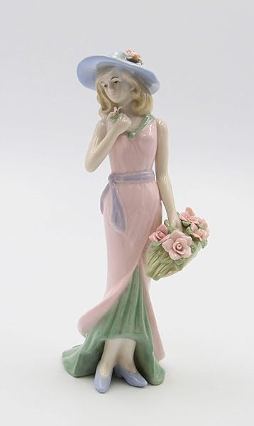 Cosmos Gifts "Cosmos Gifts Fine Porcelain Lady Figurine with Pink Rose Basket - 7.875" Decorative Collectible"