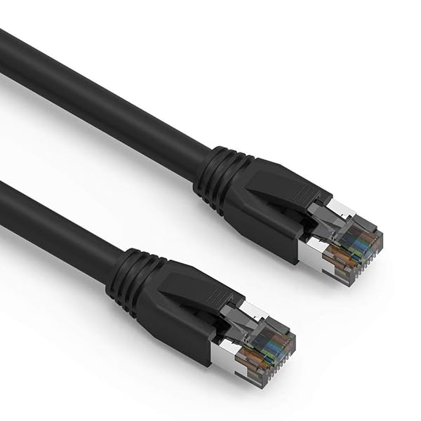 Nippon Labs Nippon Labs Cat8 RJ45 5FT Ethernet Patch Internet Network LAN Cable, Indoor/Outdoor, 24AWG Shielded Latest 40Gbps 2000Mhz, Weatherproof S/FTP for Router, PS4, PS5, Xbox, PoE, Switch, Modem (Black) - View 2 of 6
