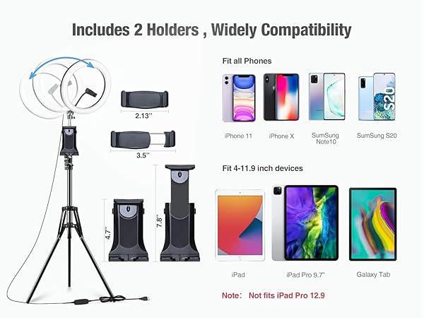 elitehood Elitehood 12 Inch Ring Light for iPad with Tripod Stand Dimmable Makeup Light for YouTube Selfie Photography and VLOG - View 3 of 10