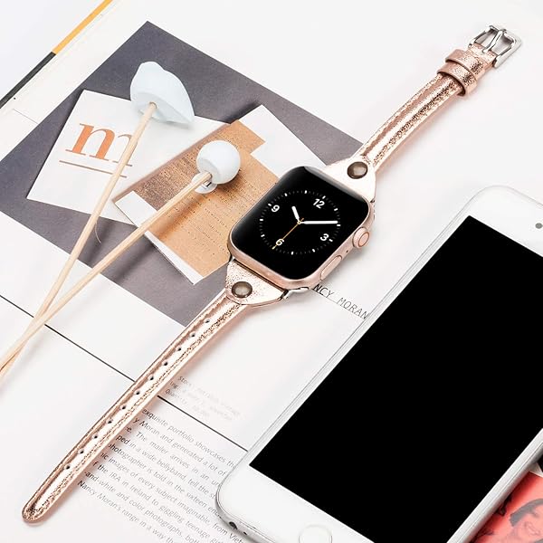 Wearlizer Wearlizer Slim Rivet Leather Apple Watch Bands for All Series Stylish Thin Strap Wristbands for Men and Women - View 3 of 6