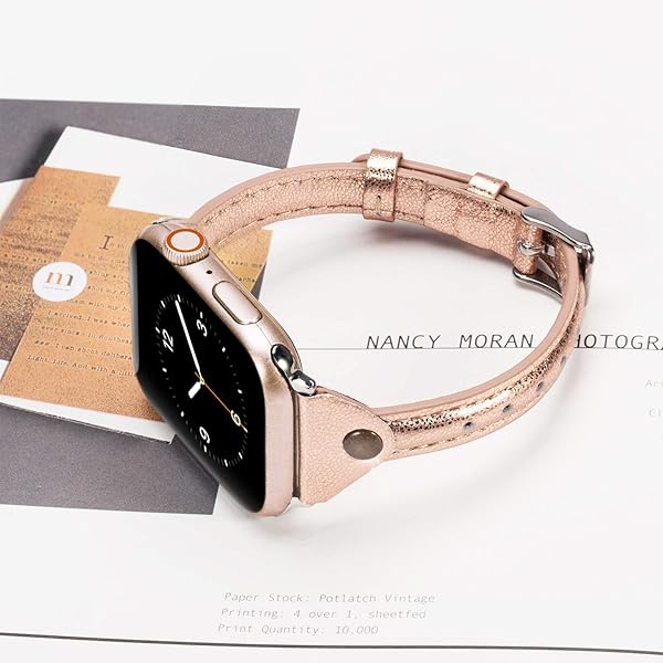 Wearlizer Wearlizer Slim Rivet Leather Apple Watch Bands for All Series Stylish Thin Strap Wristbands for Men and Women - View 4 of 6