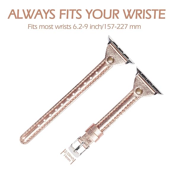 Wearlizer Wearlizer Slim Rivet Leather Apple Watch Bands for All Series Stylish Thin Strap Wristbands for Men and Women - View 6 of 6