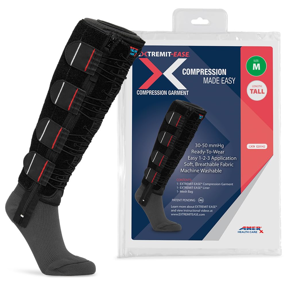 EXTREMIT-EASE EXTREMIT-EASE Compression Garment 30-50 mmHg Lower Leg Wrap for Lymphedema Venous Insufficiency Post-Op Edema Small Tall Black