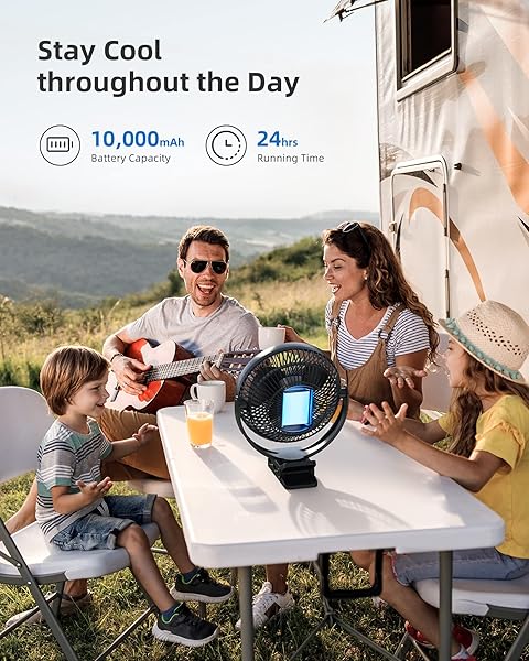Koonie Koonie 10000mAh Rechargeable Clip on Fan 8 Inch Battery Operated USB Fan with 4 Speeds Strong Airflow for Golf Cart Office Outdoor Travel Black - View 4 of 8
