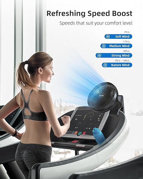 Koonie Koonie 10000mAh Rechargeable Clip on Fan 8 Inch Battery Operated USB Fan with 4 Speeds Strong Airflow for Golf Cart Office Outdoor Travel Black - View 6 of 8