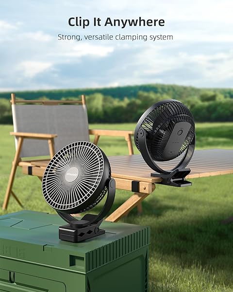 Koonie Koonie 10000mAh Rechargeable Clip on Fan 8 Inch Battery Operated USB Fan with 4 Speeds Strong Airflow for Golf Cart Office Outdoor Travel Black - View 7 of 8
