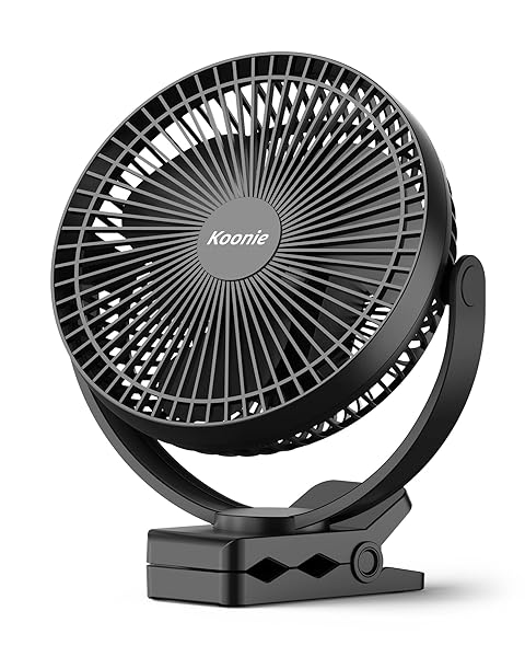 Koonie Koonie 10000mAh Rechargeable Clip on Fan 8 Inch Battery Operated USB Fan with 4 Speeds Strong Airflow for Golf Cart Office Outdoor Travel Black