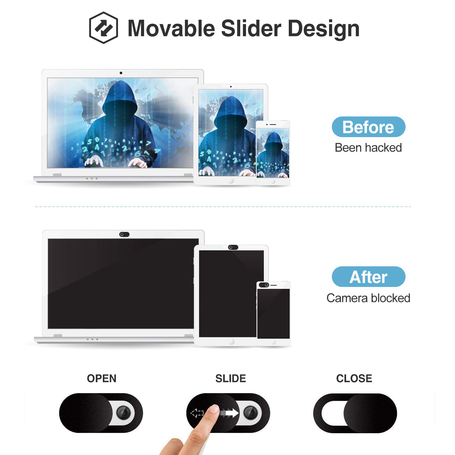 ProCase ProCase Webcam Cover Slide 6 Pack Ultra Thin Flexible Camera Blocker for Laptop Phone Privacy Security Black - View 2 of 7