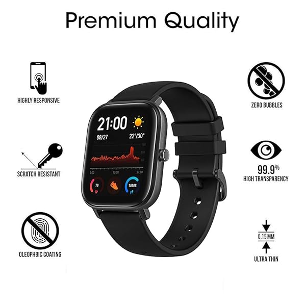 Youniker Youniker 6 Pack Amazfit GTS Screen Protector Film Crystal Clear HD Anti Scratch Anti Fingerprint Bubble Free Smartwatch Cover - View 3 of 9