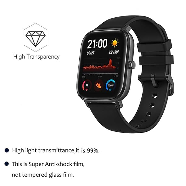 Youniker Youniker 6 Pack Amazfit GTS Screen Protector Film Crystal Clear HD Anti Scratch Anti Fingerprint Bubble Free Smartwatch Cover - View 4 of 9