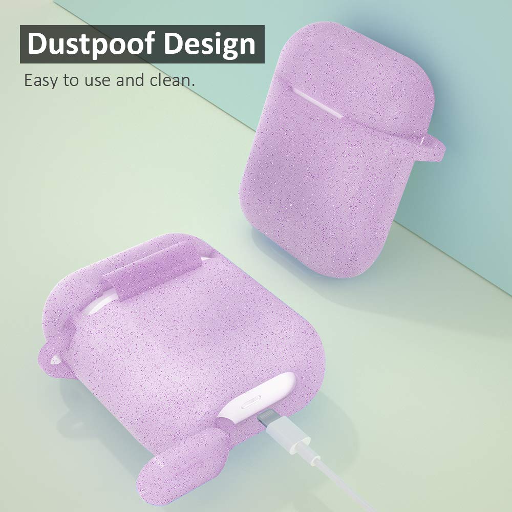 SATLITOG SATLITOG Glitter Purple Silicone Case for Apple AirPods 1 and 2 Wireless and Wired Charging with Front LED Visibility - View 4 of 7