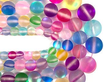 NaFurAhi Beadalgo Frosted Aura Crystal Mermaid Glass Beads 6mm 8mm 10mm 12mm 15 inch Strand Rainbow Colors - View 3 of 5