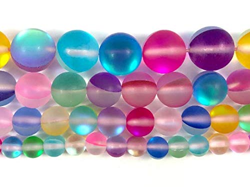 NaFurAhi Beadalgo Frosted Aura Crystal Mermaid Glass Beads 6mm 8mm 10mm 12mm 15 inch Strand Rainbow Colors - View 4 of 5