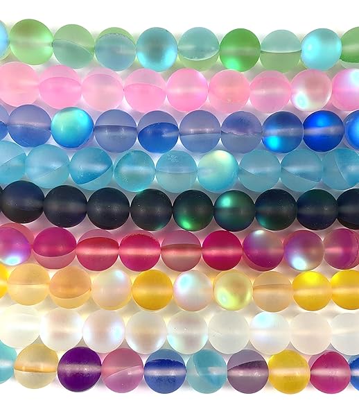 NaFurAhi Beadalgo Frosted Aura Crystal Mermaid Glass Beads 6mm 8mm 10mm 12mm 15 inch Strand Rainbow Colors - View 5 of 5