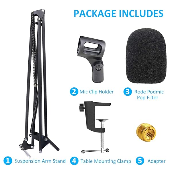 YOUSHARES 20 Inch Rode Podmic Stand with Pop Filter Professional Boom Arm and Windscreen for Rode PodMic Cardioid Dynamic Podcasting Microphone by YOUSHARES - View 7 of 8