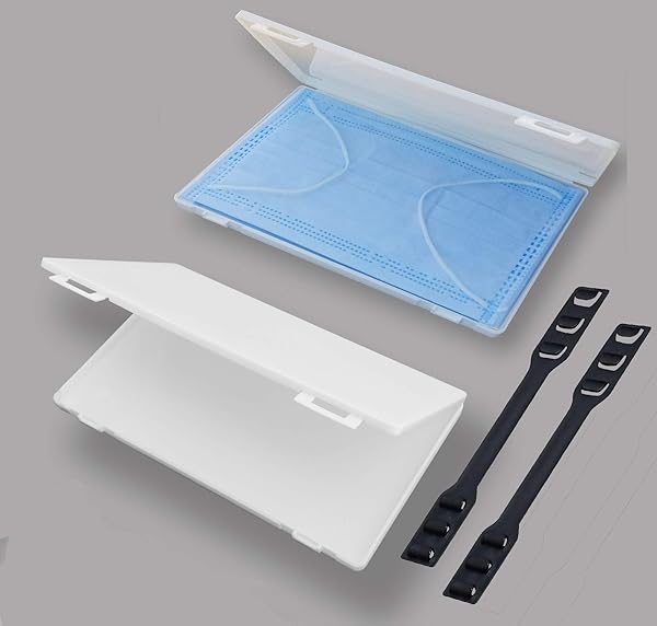 CYBERTECH Portable Mask Storage Box 2 Pack Dustproof Organizer Easy Carry Case with Bonus Adjustable Ear Strap Hooks White - View 6 of 9