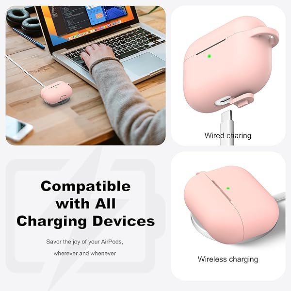 R-fun Rfun AirPods Pro 2nd 1st Generation Case with Cleaner Kit Soft Silicone Cover Sand Pink for Women Men Accessories with Keychain - View 5 of 9