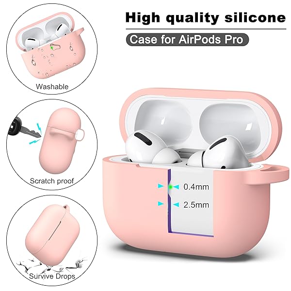R-fun Rfun AirPods Pro 2nd 1st Generation Case with Cleaner Kit Soft Silicone Cover Sand Pink for Women Men Accessories with Keychain - View 8 of 9