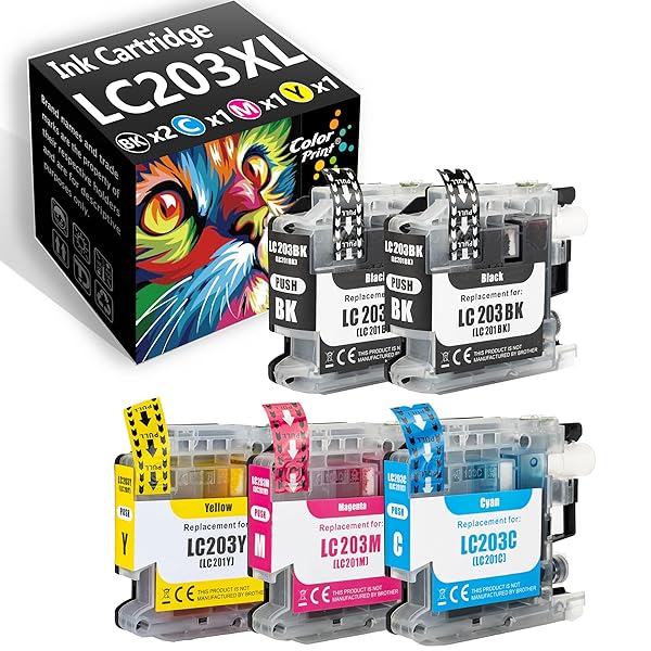 CyberpowerPC CyberpowerPC Ink Cartridge Replacement for Brother LC203 XL 5 Pack Cyan Magenta Yellow Black