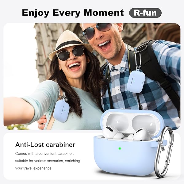 R-fun Rfun Soft Silicone Protective Case for AirPods Pro 2nd 1st Generation with Cleaner Kit and Keychain Sky Blue for Men and Women - View 4 of 9
