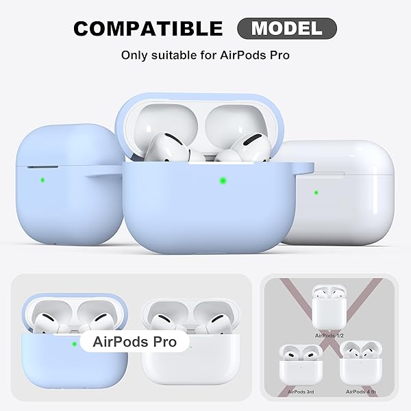 R-fun Rfun Soft Silicone Protective Case for AirPods Pro 2nd 1st Generation with Cleaner Kit and Keychain Sky Blue for Men and Women - View 6 of 9