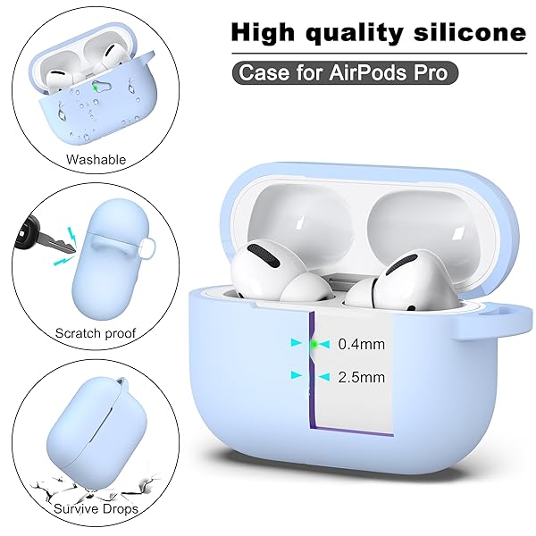 R-fun Rfun Soft Silicone Protective Case for AirPods Pro 2nd 1st Generation with Cleaner Kit and Keychain Sky Blue for Men and Women - View 8 of 9