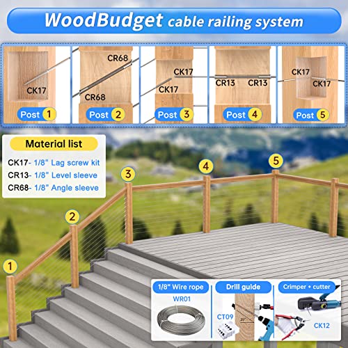 Muzata "Muzata 80 Pack T316 Stainless Steel Cable Railing Kit for Wood Posts - 1/8" Deck System Hardware" - View 8 of 10
