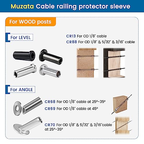 Muzata "Muzata 80 Pack T316 Stainless Steel Cable Railing Kit for Wood Posts - 1/8" Deck System Hardware" - View 10 of 10
