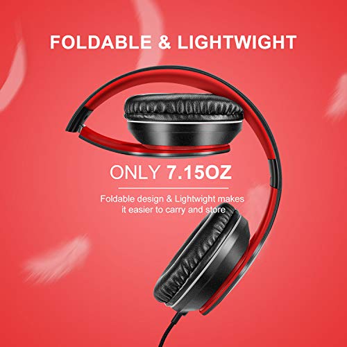 LORELEI LORELEI X6 Lightweight Over-Ear Headphones with Microphone Portable Stereo Bass Wired for Smartphone Tablet MP3 Black-Red - View 4 of 7