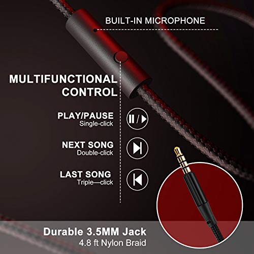 LORELEI LORELEI X6 Lightweight Over-Ear Headphones with Microphone Portable Stereo Bass Wired for Smartphone Tablet MP3 Black-Red - View 6 of 7