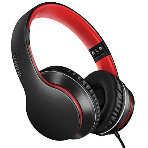LORELEI LORELEI X6 Lightweight Over-Ear Headphones with Microphone Portable Stereo Bass Wired for Smartphone Tablet MP3 Black-Red - View 2 of 7