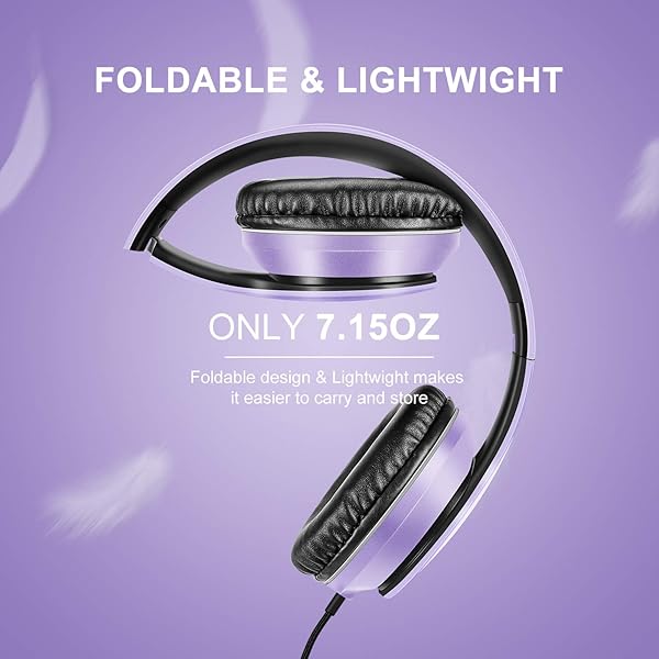LORELEI LORELEI X6 Lightweight Over-Ear Headphones with Microphone Portable Stereo Bass Wired for Smartphone Tablet MP3 Purple-Black - View 5 of 7