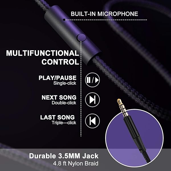 LORELEI LORELEI X6 Lightweight Over-Ear Headphones with Microphone Portable Stereo Bass Wired for Smartphone Tablet MP3 Purple-Black - View 7 of 7