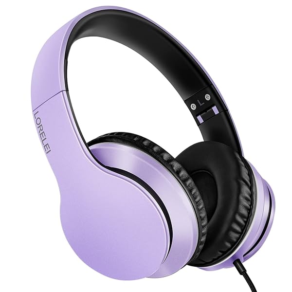 LORELEI LORELEI X6 Lightweight Over-Ear Headphones with Microphone Portable Stereo Bass Wired for Smartphone Tablet MP3 Purple-Black - View 2 of 7