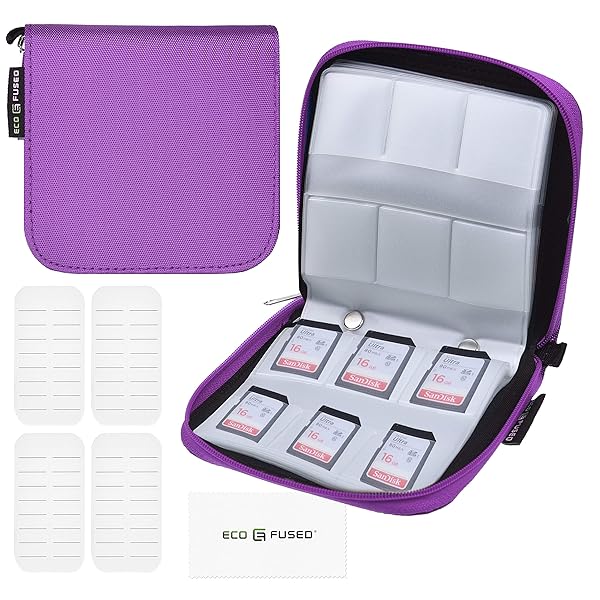 Eco-Fused Eco-Fused Memory Card Case: 44 Slot Holder for SD, Micro SD & CF - Perfect for Travel with Cleaning Cloth & Labels - View 3 of 9