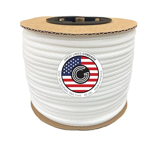 Great Lakes Cordage 5/32 Inch Soft Synthetic Upholstery Welt Cord Braided 0 65 Yards for Sewing and Crafting
