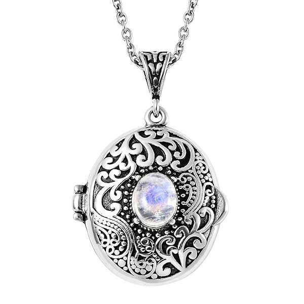 SHOP LC DELIVERING JOY Rainbow Moonstone Picture Locket Necklace for Women Personalized Photo Jewelry Customized Birthday Gifts Stainless Steel Chain 24 Inch