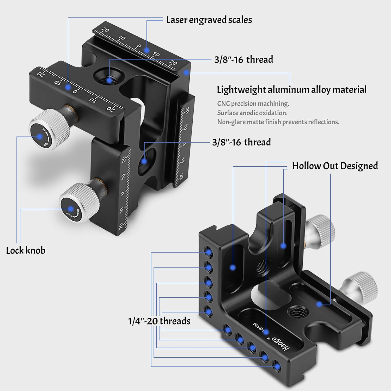 Haoge Haoge CP-RA90 Right Angle Clamp 90 Degree Double Quick Release L Clamp for Arca Swiss RRS Benro Rail Plate Nodal Slide - View 4 of 9
