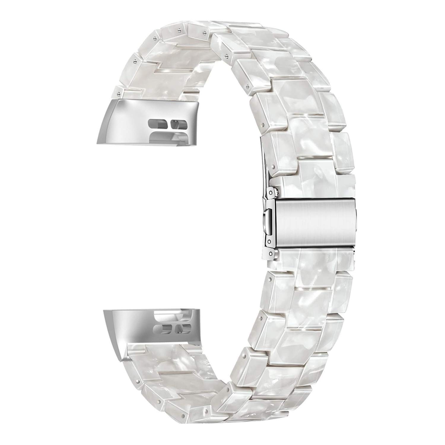 Wongeto Resin Bands for Fitbit Charge 4 Charge 3 SE Replacement Wrist Accessory Rose Gold Buckle Fitness Straps Bracelet for Women Men Pear White - View 3 of 6