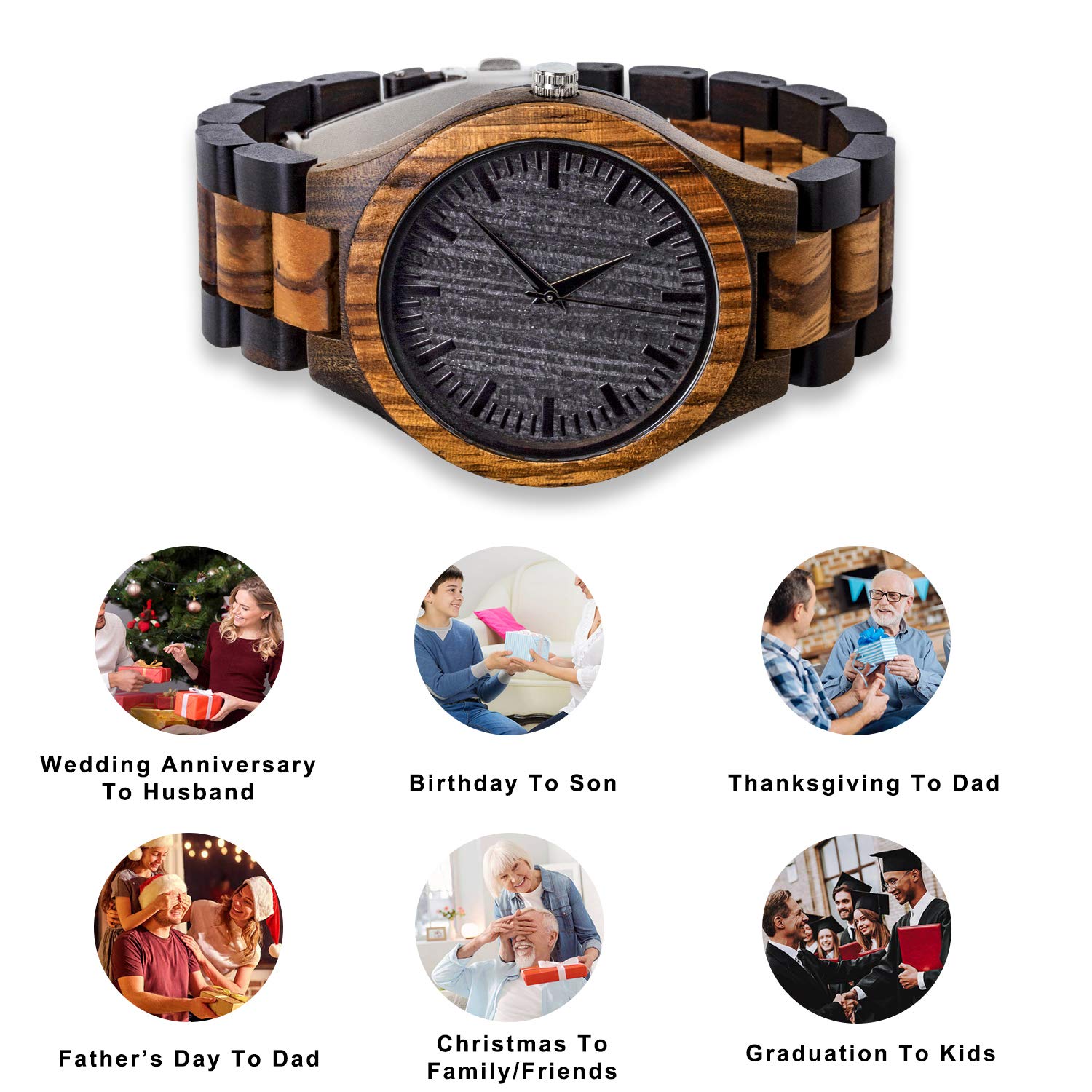 KOSTING Custom Engraved Wooden Watch for Son Personalized Gift for Anniversary Christmas Birthday Father's Day Graduation Valentine's Day - View 7 of 8