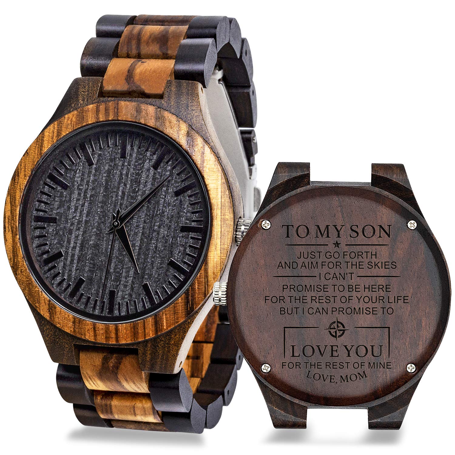 KOSTING Custom Engraved Wooden Watch for Son Personalized Gift for Anniversary Christmas Birthday Father's Day Graduation Valentine's Day