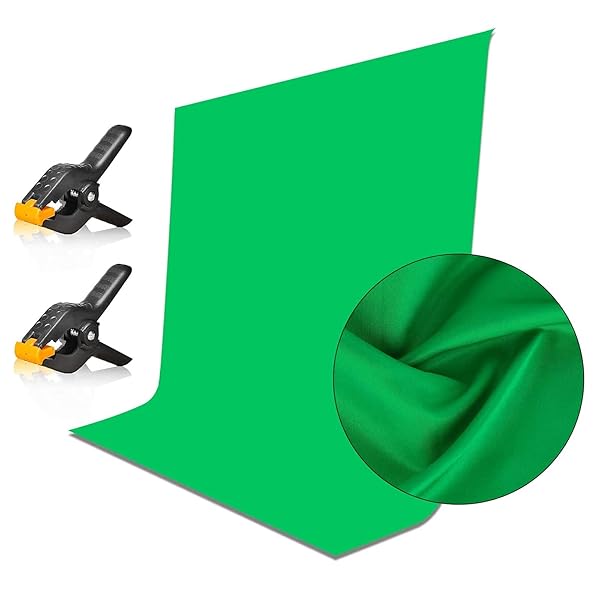 EMART 5x7ft Green Screen Backdrop - Wrinkle-Resistant Chroma Key Cloth for Zoom, Photoshoots & Live Streaming with 2 Spring Clamps