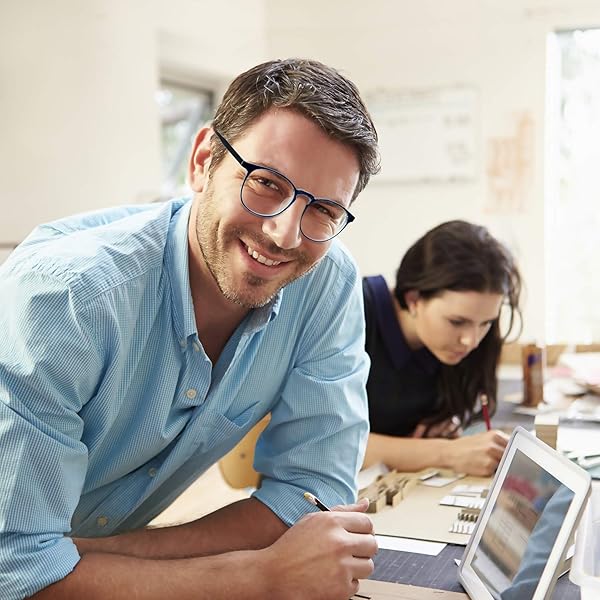 FEIYOLD FEIYOLD Blue Light Blocking Glasses for Men and Women Retro Round Anti Eyestrain Computer Gaming Glasses Black and Blue - View 3 of 7