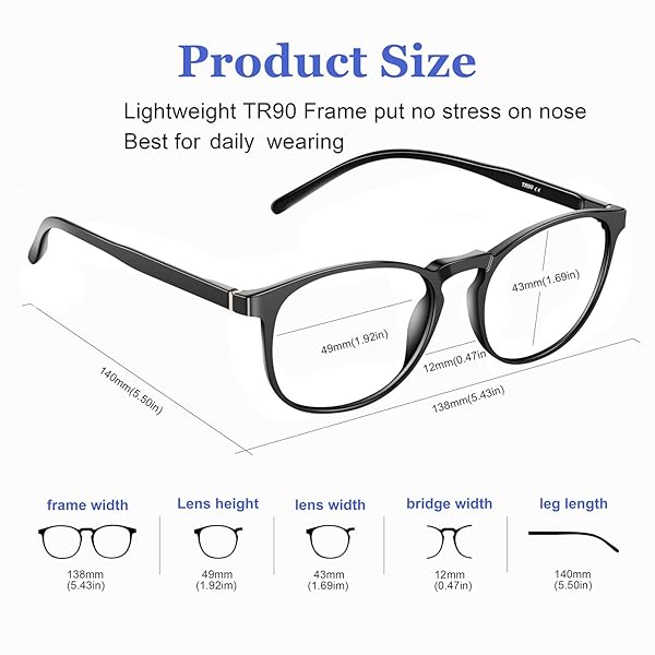 FEIYOLD FEIYOLD Blue Light Blocking Glasses for Men and Women Retro Round Anti Eyestrain Computer Gaming Glasses Black and Blue - View 5 of 7