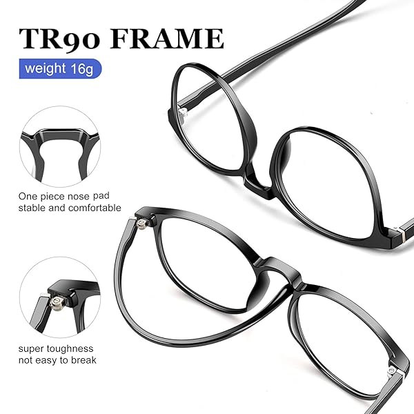 FEIYOLD FEIYOLD Blue Light Blocking Glasses for Men and Women Retro Round Anti Eyestrain Computer Gaming Glasses Black and Blue - View 6 of 7