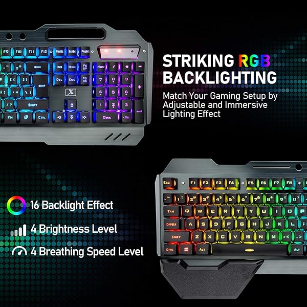 ZIYOU LANG Wireless Gaming Keyboard and Mouse Set with Rainbow LED Backlit Rechargeable Battery Ergonomic Waterproof Design for PC Gamers Black - View 4 of 10