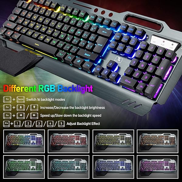 ZIYOU LANG Wireless Gaming Keyboard and Mouse Set with Rainbow LED Backlit Rechargeable Battery Ergonomic Waterproof Design for PC Gamers Black - View 5 of 10