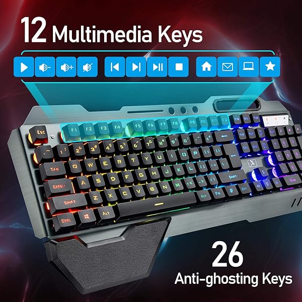 ZIYOU LANG Wireless Gaming Keyboard and Mouse Set with Rainbow LED Backlit Rechargeable Battery Ergonomic Waterproof Design for PC Gamers Black - View 7 of 10